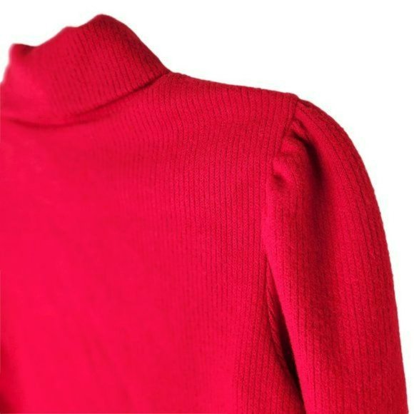 JUNE & HUDSON Christmas Red Puff Sleeve Turtleneck Sweater Holiday Women's Small - Picture 6 of 7